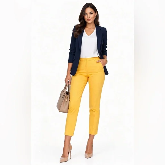 White House Black Market Slim Ankle Pants Yellow Size 4 Stretch - Picture 1 of 9